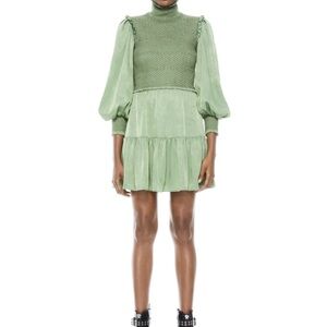 Green Puff Sleeve Mini Dress